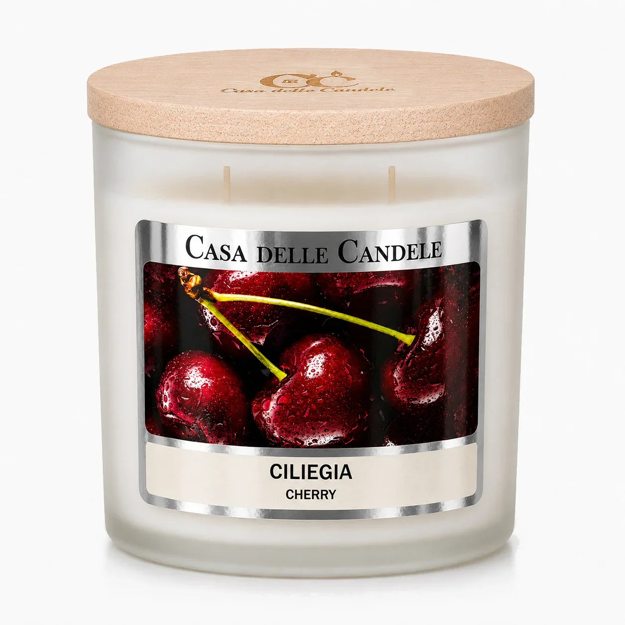 candela in cera di soia 430g ciliegia primo piano 