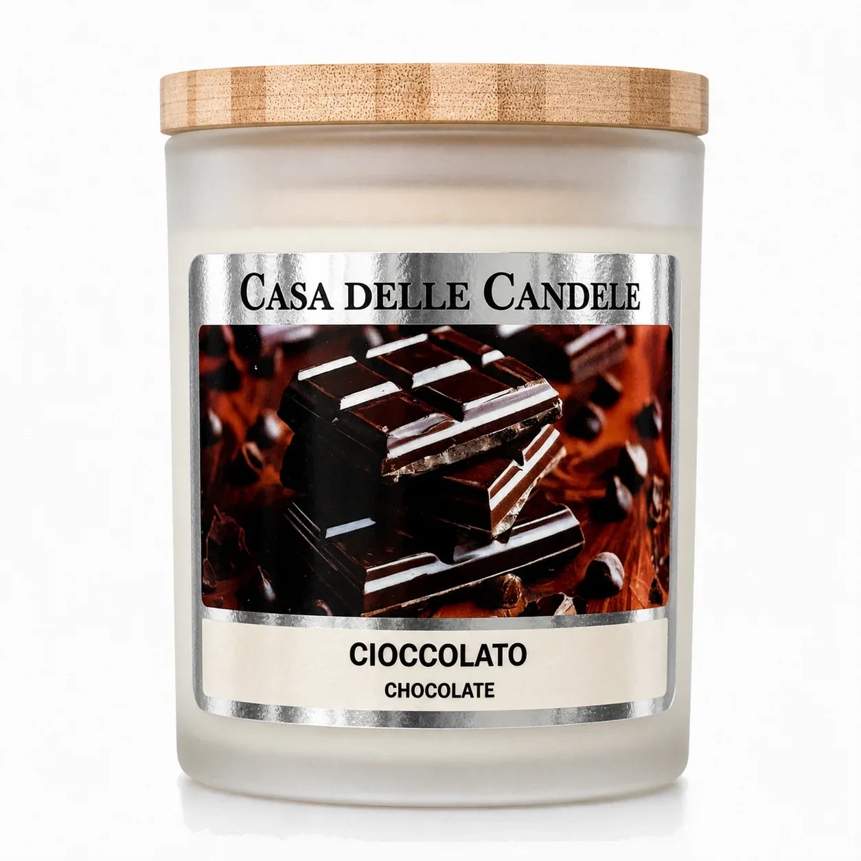 candela in cera di soia cioccolato primo piano