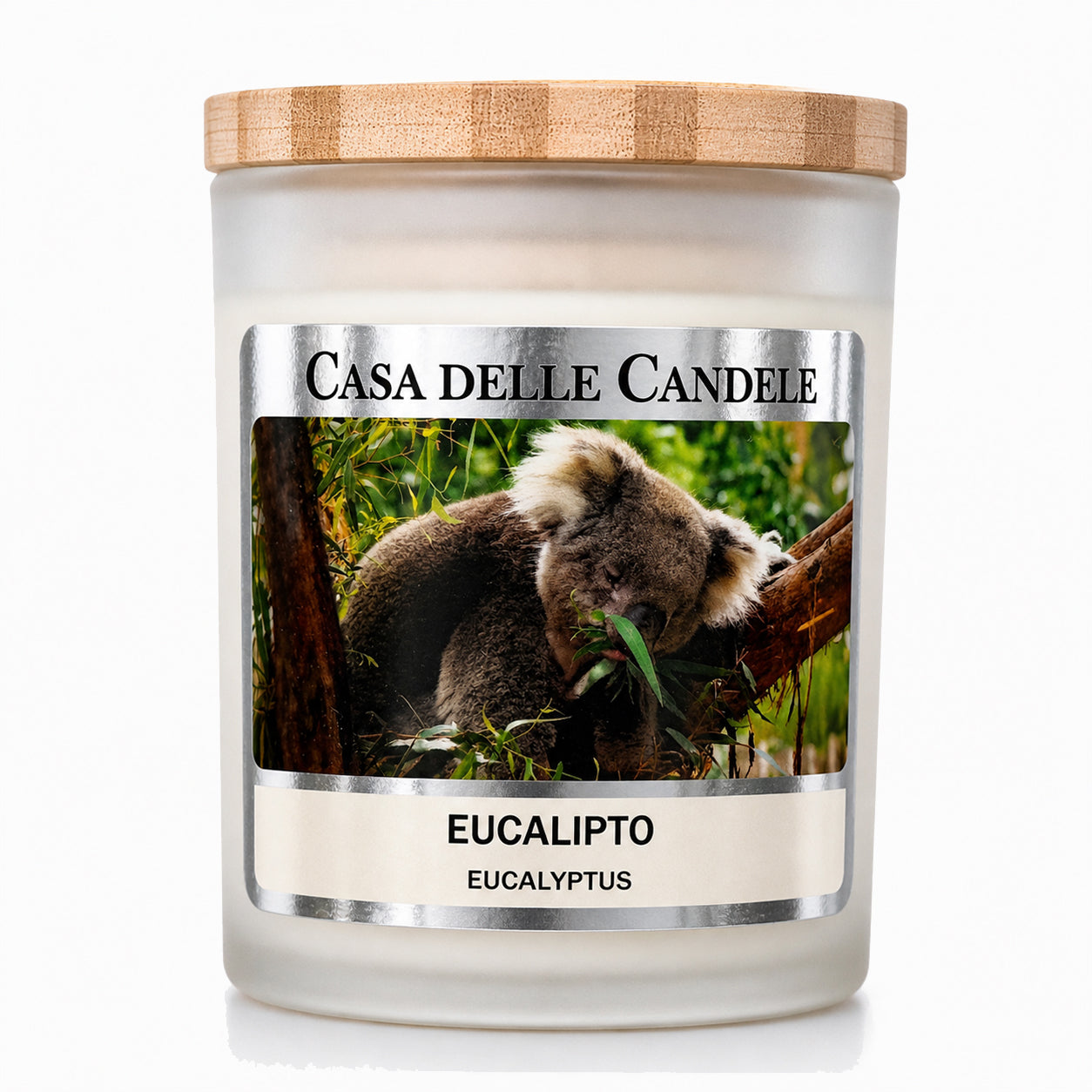 candela in cera di soia eucalipto primo piano