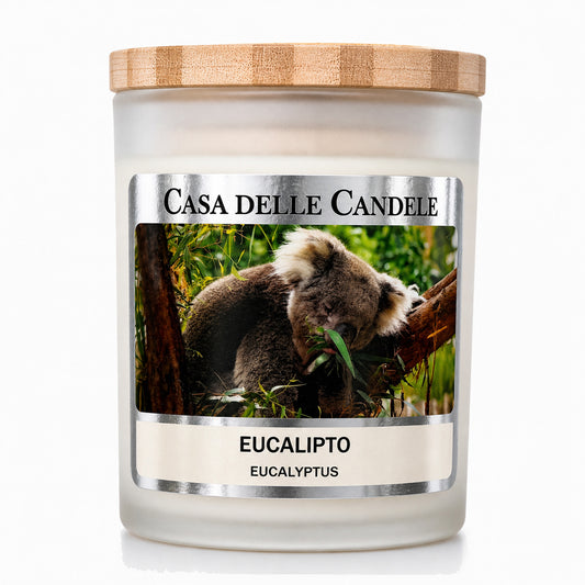 candela in cera di soia eucalipto primo piano