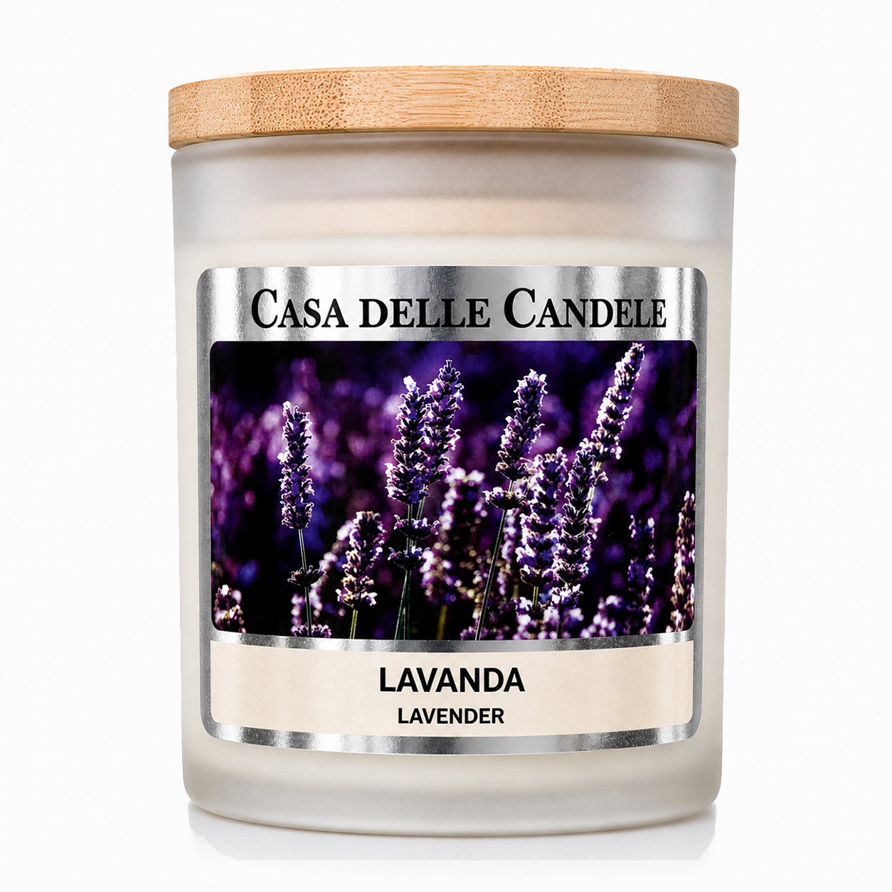 candela in cera di soia lavanda primo piano