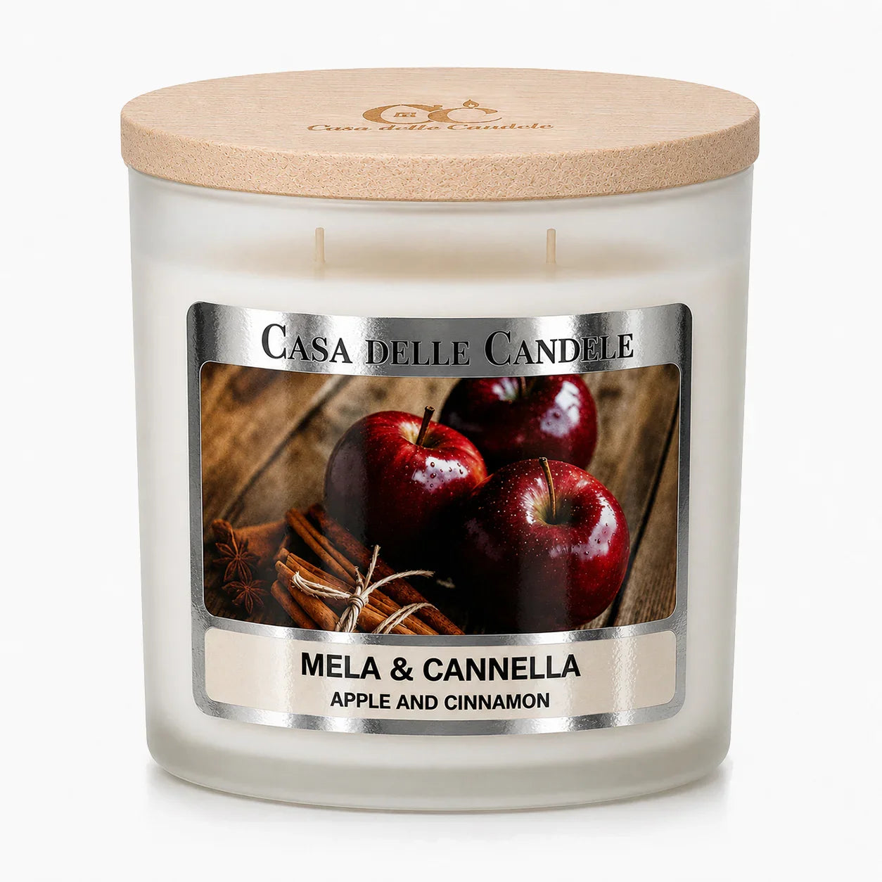 candela in cera di soia mela e cannella 430g primo piano 