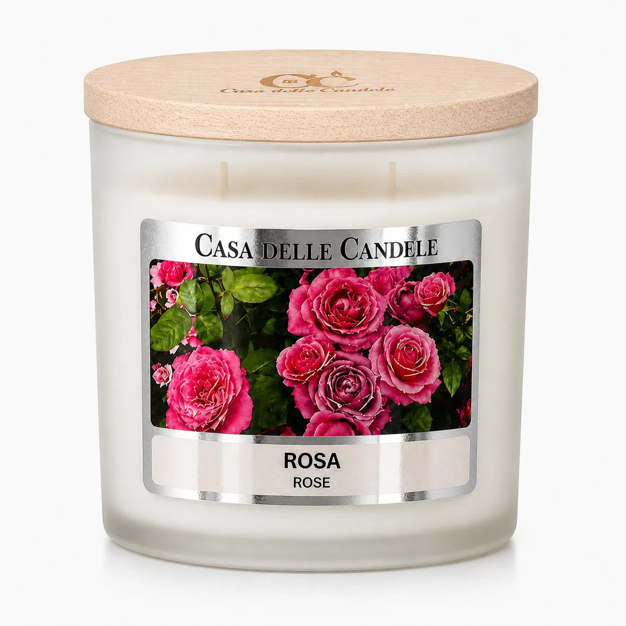 candela in cera di soia rosa 430g primo piano 