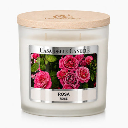 candela in cera di soia rosa 430g primo piano 